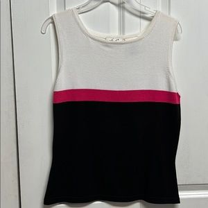 Kathie Lee Black White Pink Strip Sleeveless Cotton Acrylic Knit Cami Top Size M